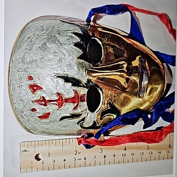 Solid Brass Masks Hand Painted Mardi Gras Vintage Lot of 3 Wall Art - Picture 2 of 8